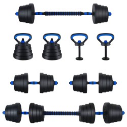 Ensemble Haltère-Barre-Kettlebell 4-en-1 30kg 30kg Noir et Bleu 555428555428