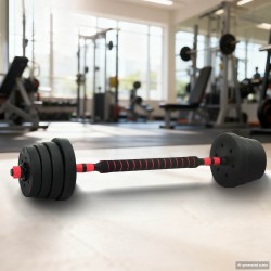 Ensemble Haltère-Barre 2-en-1 30kg 30kg Noir et Rouge 555430555430