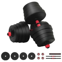 Ensemble Haltère-Barre 2-en-1 30kg 30kg Noir et Rouge 555430555430