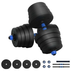 Ensemble Haltère-Barre 2-en-1 30kg 30kg Noir et Bleu 555438555438