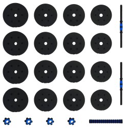 Ensemble Haltère-Barre 2-en-1 30kg 30kg Noir et Bleu 555438555438