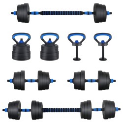 Ensemble Haltère-Barre-Kettlebell 4-en-1 20kg 20kg Noir et Bleu 555442555442