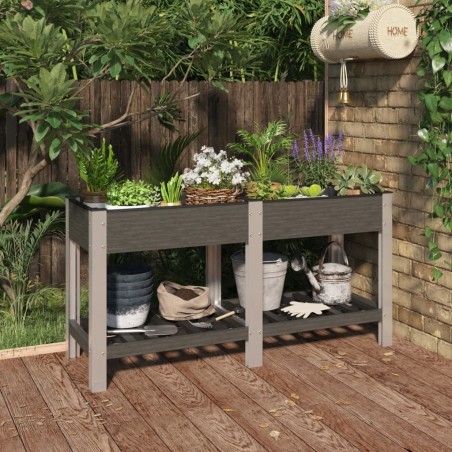 Lit surélevé de jardin avec étagère Gris 150x50x75 cm WPC 555649555649