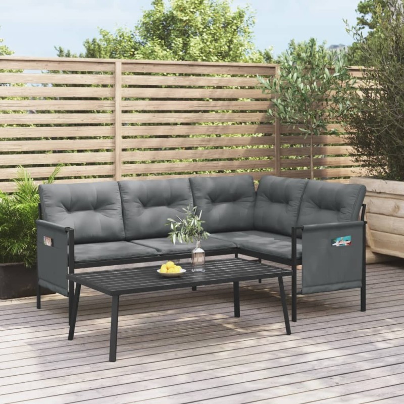 Canapé d'angle de jardin anthracite acier et textilène 555671555671
