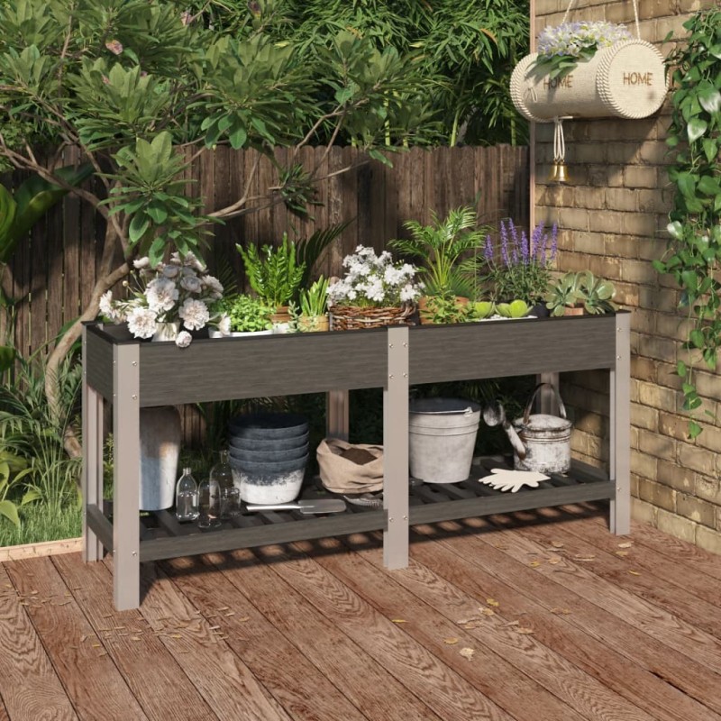 Lit surélevé de jardin avec étagère Gris 175x50x75 cm WPC 555675555675