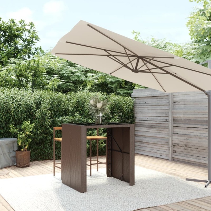 Table de bar et dessus en verre marron 105x80x110 cm poly rotin 555679555679