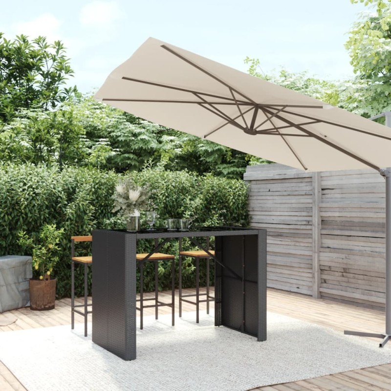 Table de bar et dessus en verre noir 145x80x110 cm poly rotin 555680555680