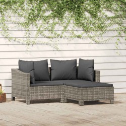 Salon de jardin 3 pcs avec coussins Gris Résine tressée 555684555684