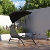 Chaise longue avec auvent noir 167x80x195 cm tissu et acier 555686555686