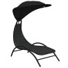Chaise longue avec auvent noir 167x80x195 cm tissu et acier 555686555686