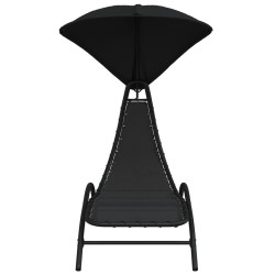 Chaise longue avec auvent noir 167x80x195 cm tissu et acier 555686555686