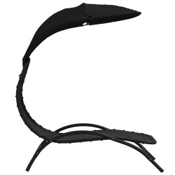 Chaise longue avec auvent noir 167x80x195 cm tissu et acier 555686555686