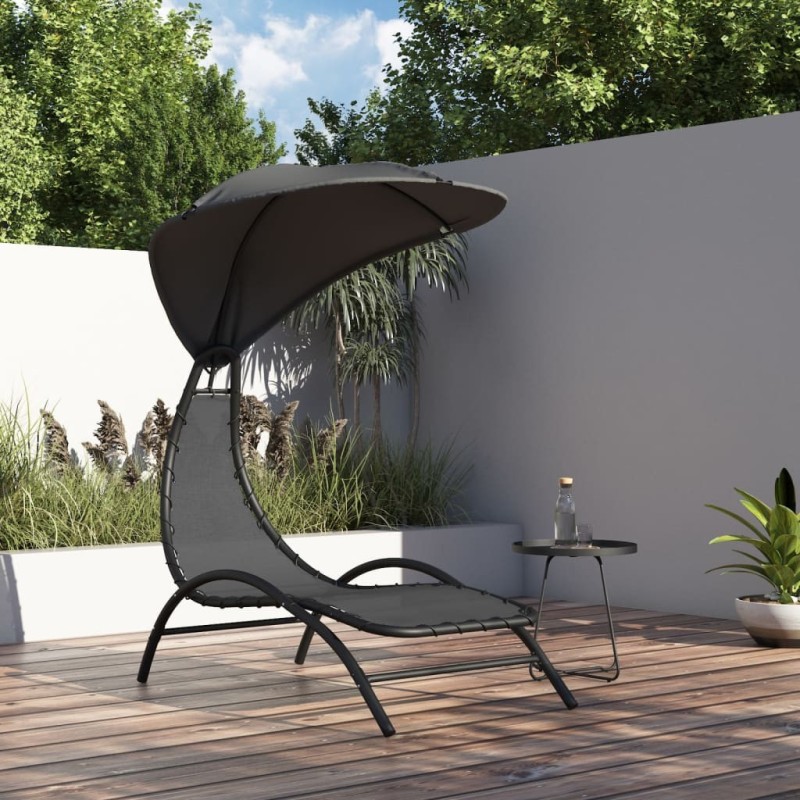 Chaise longue et auvent gris foncé 167x80x195 cm tissu et acier 555687555687