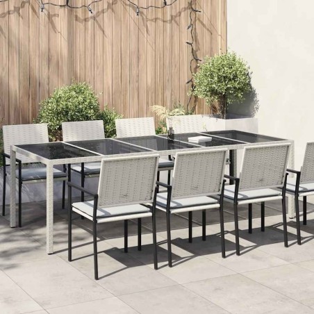 Table de jardin blanc 250x100x75 cm résine tressée verre trempé 555688555688