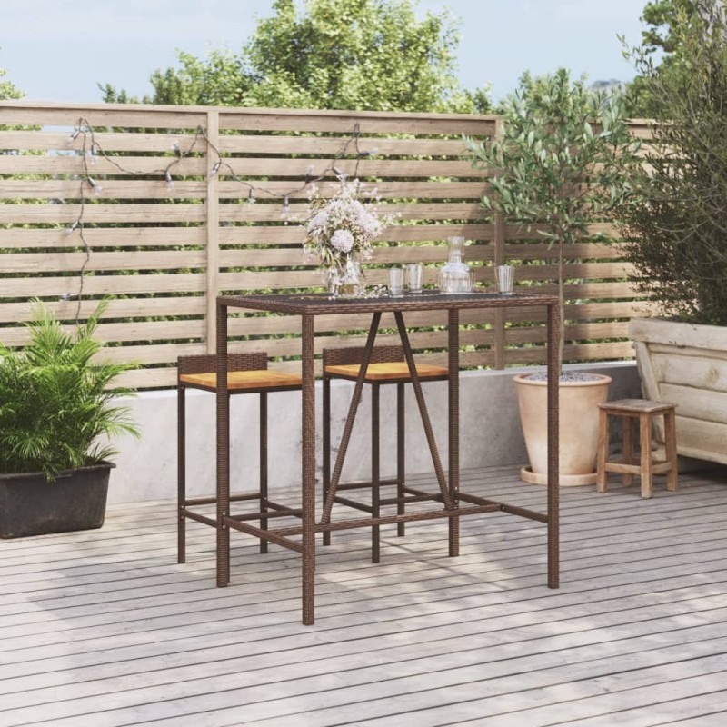 Table de bar et dessus en verre marron 110x70x110 cm poly rotin 555693555693