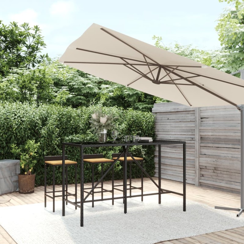Table de bar et dessus en verre noir 180x70x110 cm poly rotin 555695555695