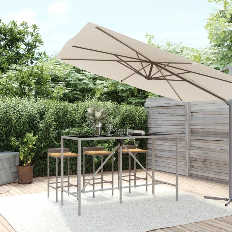 Table de bar et dessus en verre gris 180x70x110 cm poly rotin 555696555696