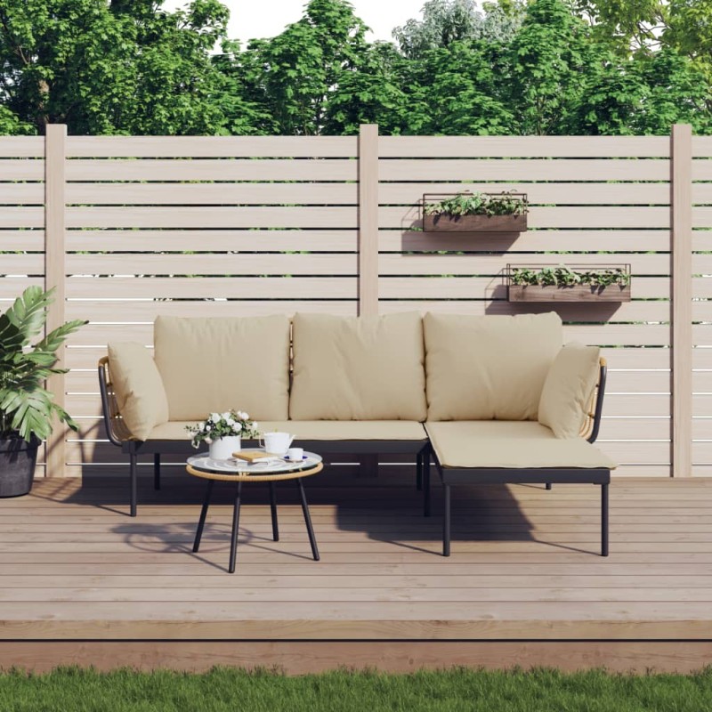 Salon de jardin 3 pcs avec coussins beiges résine tressée 555760555760