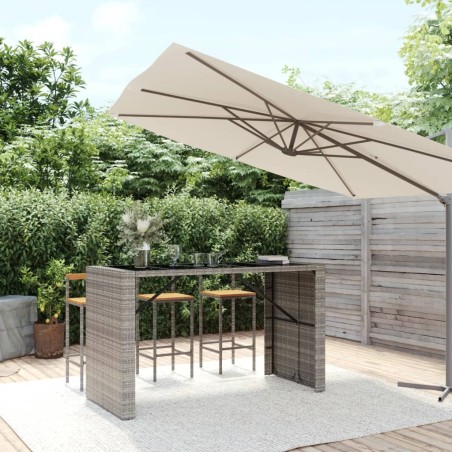 Table de bar et dessus en verre gris 185x80x110 cm poly rotin 555837555837