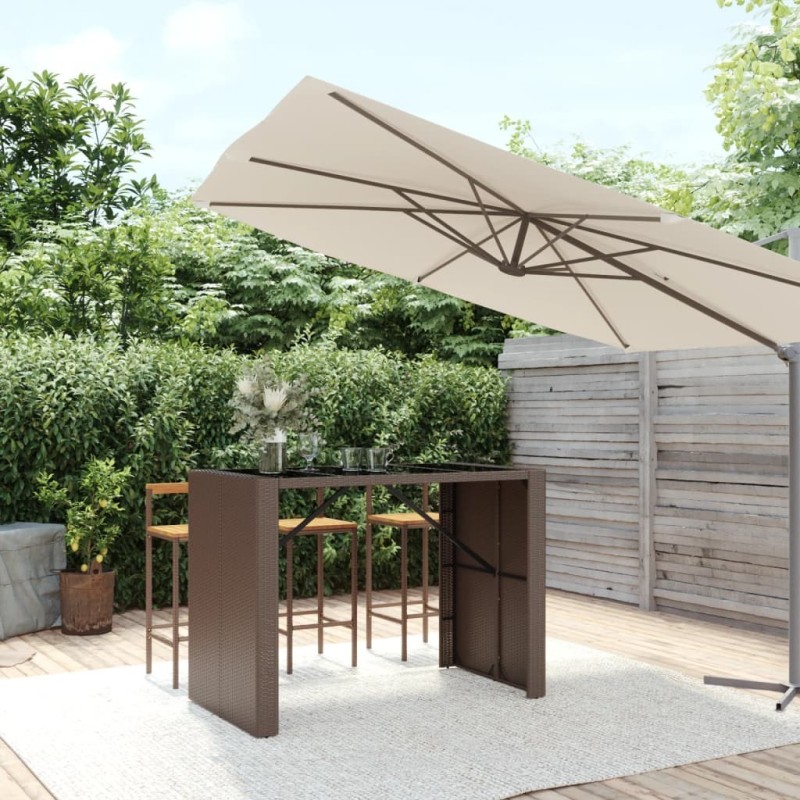 Table de bar et dessus en verre marron 145x80x110 cm poly rotin 555841555841