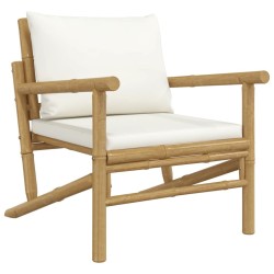 Chaises de jardin lot de 2 avec coussins blanc crème bambou 555862555862