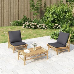 Chaises de jardin lot de 2 avec coussins gris foncé bambou 555863555863