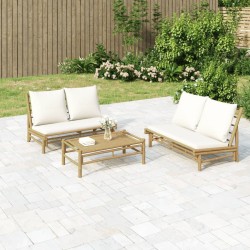 Salon de jardin 2 pcs avec coussins blanc crème bambou 555864555864