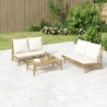Salon de jardin 2 pcs avec coussins blanc crème bambou 555864555864