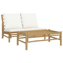Salon de jardin 2 pcs avec coussins blanc crème bambou 555864555864