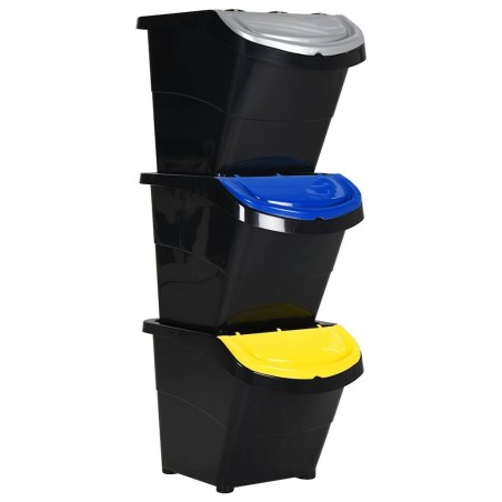 Poubelles empilables avec couvercles 3 pcs noir PP 78 L 555870555870