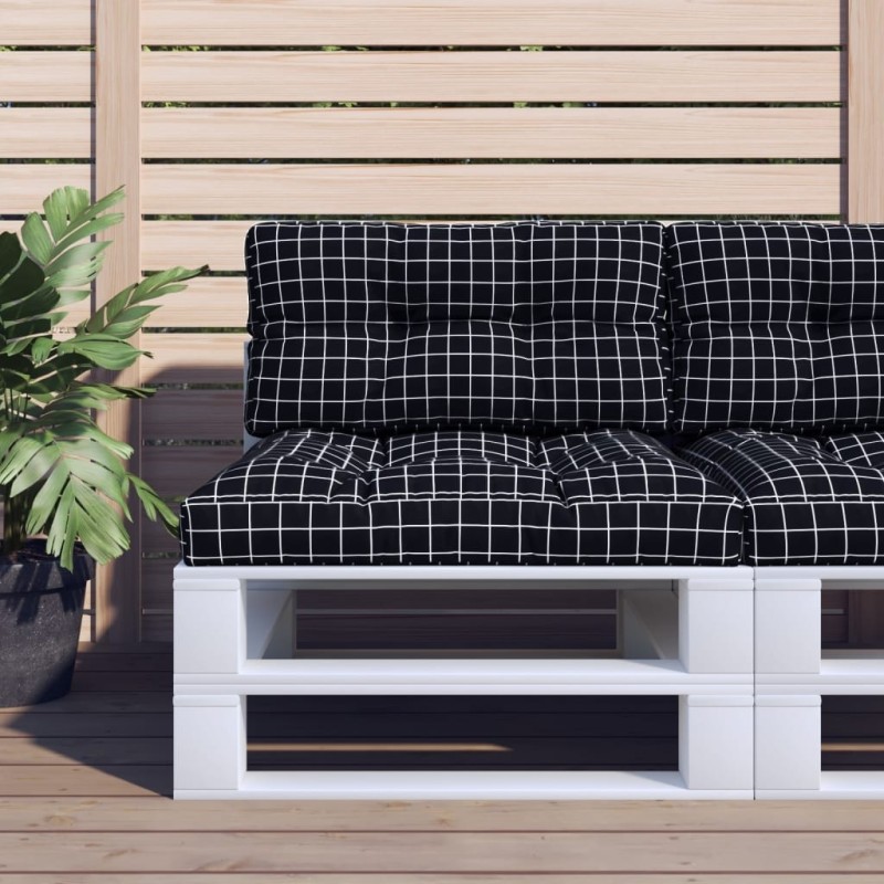 Coussin de palette motif à carreaux noir 80x40x12 cm tissu 555998555998