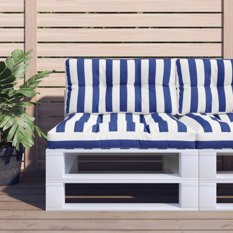 Coussin de palette rayures bleues et blanches 70x40x12 cm tissu 556078556078