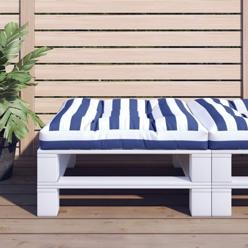 Coussin de palette rayures bleues et blanches 80x80x12 cm tissu 556089556089