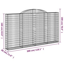 Paniers à gabions arqués 2 pcs 300x30x160/180 cm fer galvanisé 556113556113