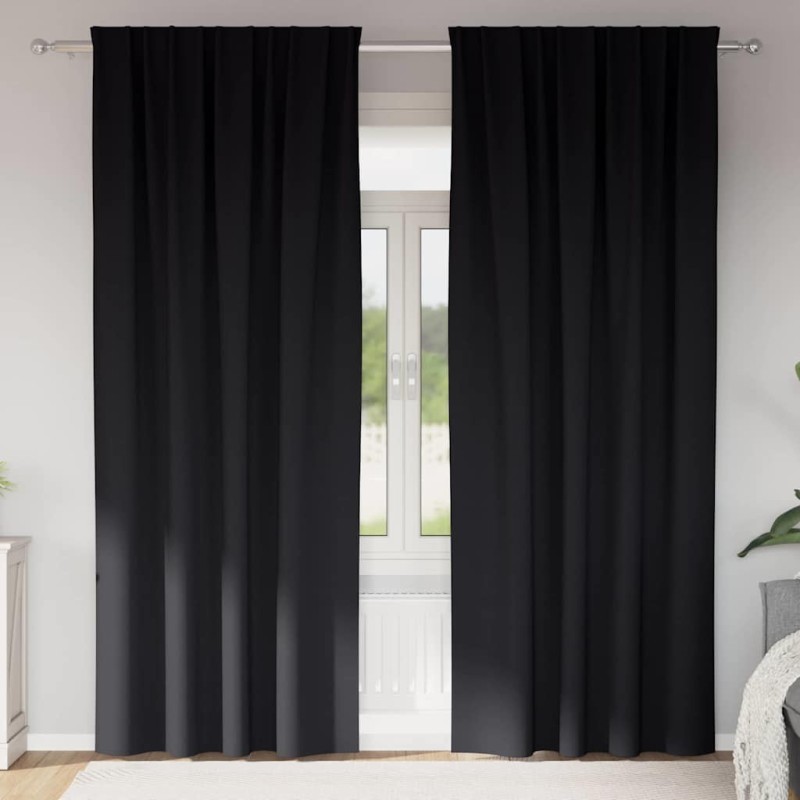 Rideaux occultants avec anneaux 2 pcs Noir 245 x 140 cm 556131556131
