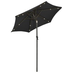Parasol de jardin avec lumières LED noir 200x211 cm aluminium 556195556195