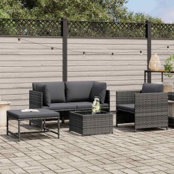 Salon de jardin 4 pcs avec coussins Résine tressée Gris 556208556208