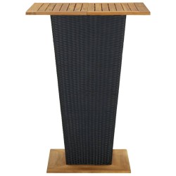 Table de bar Noir 80x80x110 cm Résine tressée et bois d'acacia 556213556213