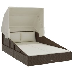 Transat avec toit pliable marron 200x114x128 cm résine tressée 556354556354
