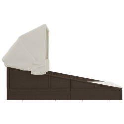 Transat avec toit pliable marron 200x114x128 cm résine tressée 556354556354