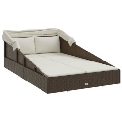 Transat avec toit pliable marron 200x114x128 cm résine tressée 556354556354