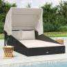 Transat avec toit pliable noir 200x114x128 cm résine tressée 556355556355