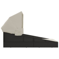 Transat avec toit pliable noir 200x114x128 cm résine tressée 556355556355