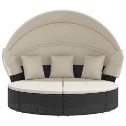 Lit de repos d'extérieur avec auvent et coussins résine tressée 556356556356