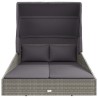 Transat avec toit pliable gris 200x114x128 cm résine tressée 556357556357