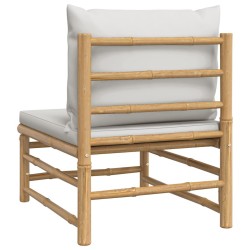 Canapé central de jardin avec coussins gris clair bambou 556360556360