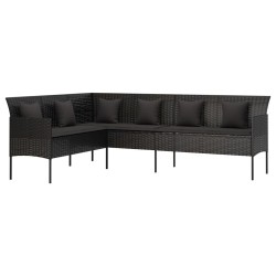 Canapé de jardin en forme de L et coussins noir résine tressée 556386556386