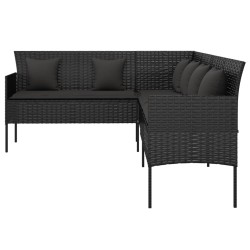 Canapé de jardin en forme de L et coussins noir résine tressée 556386556386