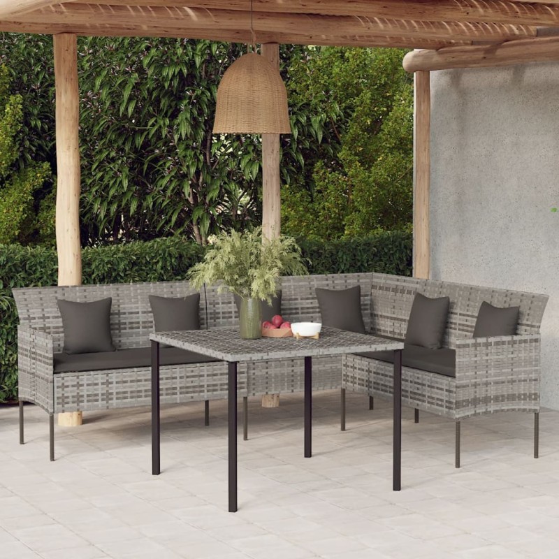 Canapé de jardin en forme de L et coussins gris résine tressée 556387556387