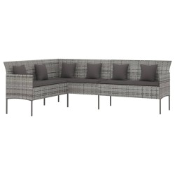 Canapé de jardin en forme de L et coussins gris résine tressée 556387556387